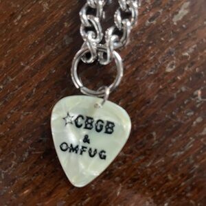CBGB NYC Silver Necklace with WHITE guitar piece